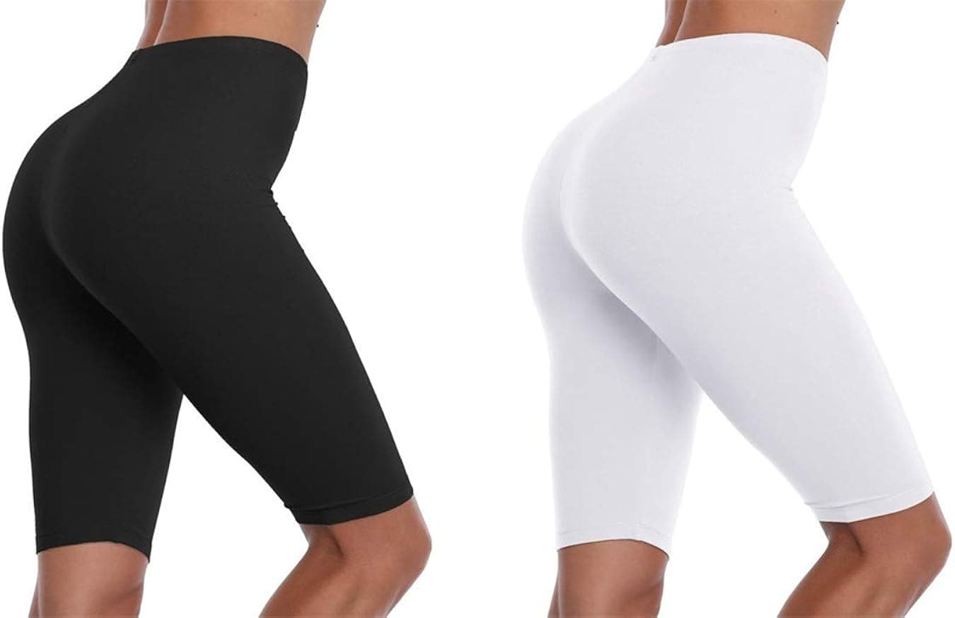 VOGUEMAX Women's Short Leggings Stretchy Slip Shorts Mid Thigh Lightweight Pants, Regular and Plus Size