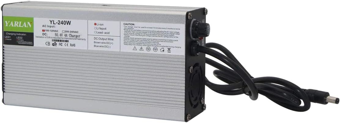 50.4V 4A Charger 12S 44.4V E-Bike Li-ion Battery Smart Charger Lipo/LiMn2O4/LiCoO2 Battery Charger Global Certification (50.4V4A DC 5.5*2.1)