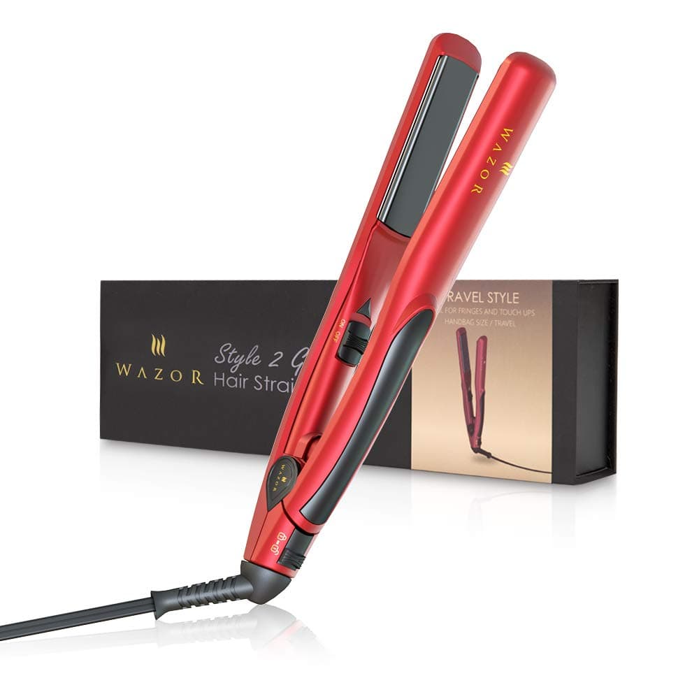 Ceramic Negative Ions Hair Straightener for Travel & Home Use 3/4 Inch Dual Voltage Flat Iron 3D Floating Plates, Matte Red