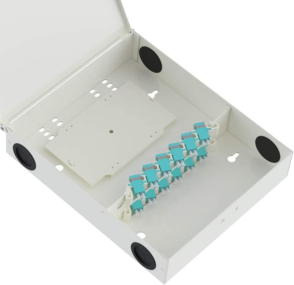 CableRack Fiber Optic Wall Mount Enclosure Box with 12 Duplex LC Multimode Aqua Couplers