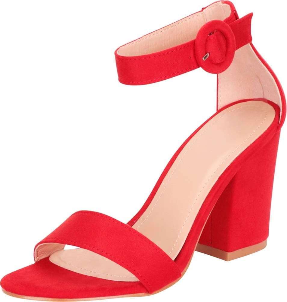 Cambridge Select Women's Single Band Ankle Strap Chunky Block Heel Sandal,8.5 B(M) US,Red IMSU