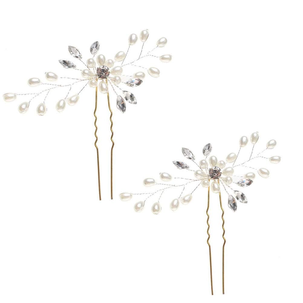 SUMAJU Wedding Hair Pins Set, 2 Pack Silver Crystal Rhinestone Bride Hair Pins,Bridal Hair Pieces Hair Accessories for Women Wedding