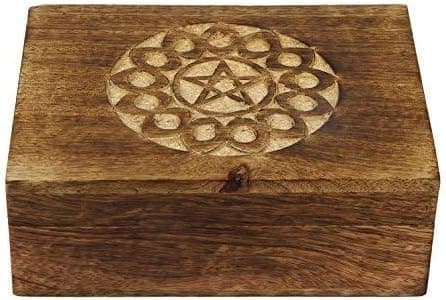 Rustic Pentacle Wooden Keepsake Storage Box Jewelry Trinket Holder Multi-Utility Box - 7 x 5 inch
