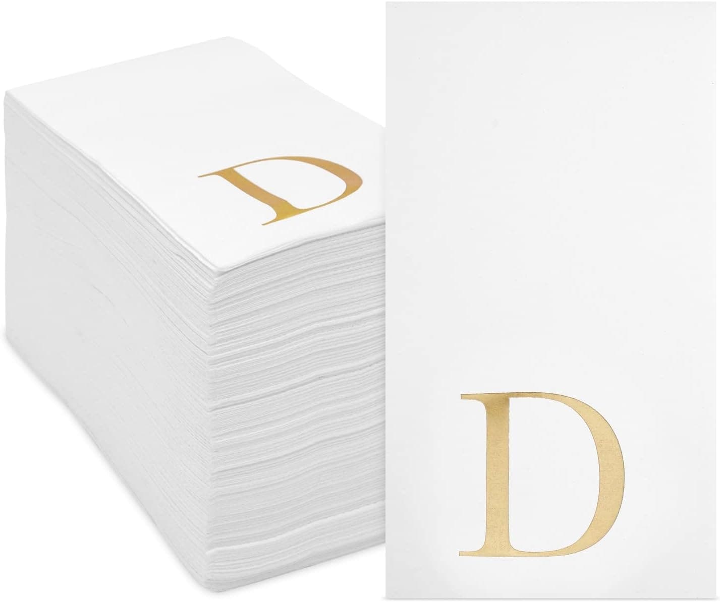 Gold Foil Initial Letter D White Monogram Paper Napkins (4 x 8 In, 100 Pack)