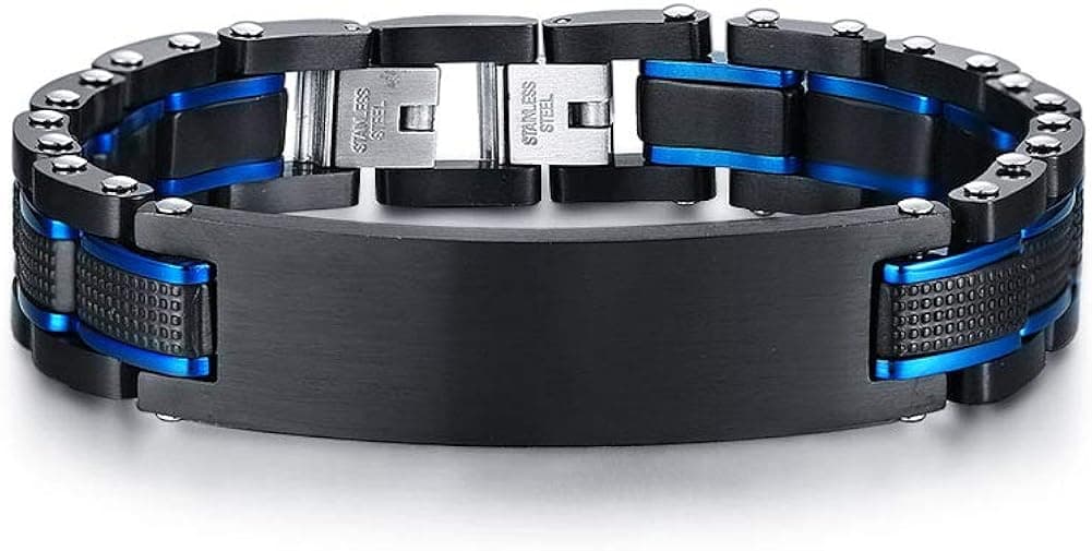 VNOX Personalized Religious Jewelry-Inspirational Christian Faith Bible Verse Quote Elegant Stainless Steel Two-Tone Blue&Black Link Bracelet Encouragement Gift for Men Boys Dad Son