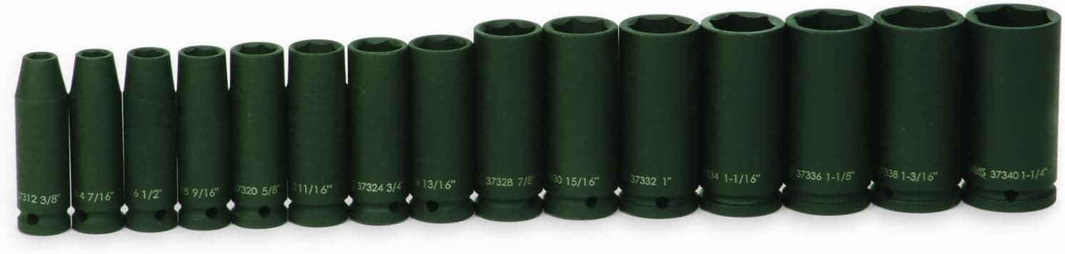 Williams 37908 15-Piece 1/2-Inch Drive Deep 6 Point Impact Socket Set