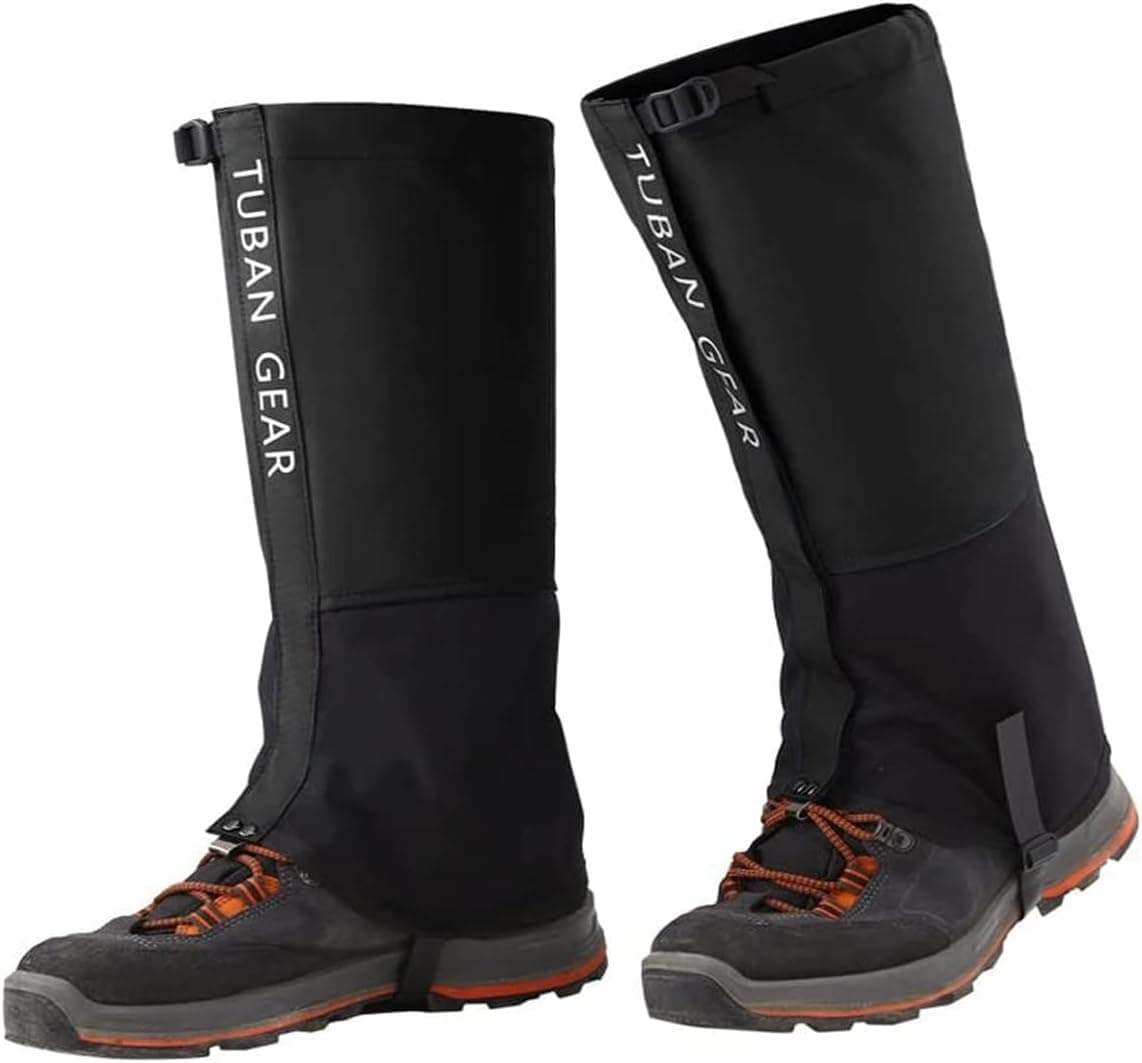 Tuban Hiking Gaiters Snow Gaiters Waterproof Boot Gaiters Reinforced TPU Strap Breathable 500D Nylon- XL (Black, XL)