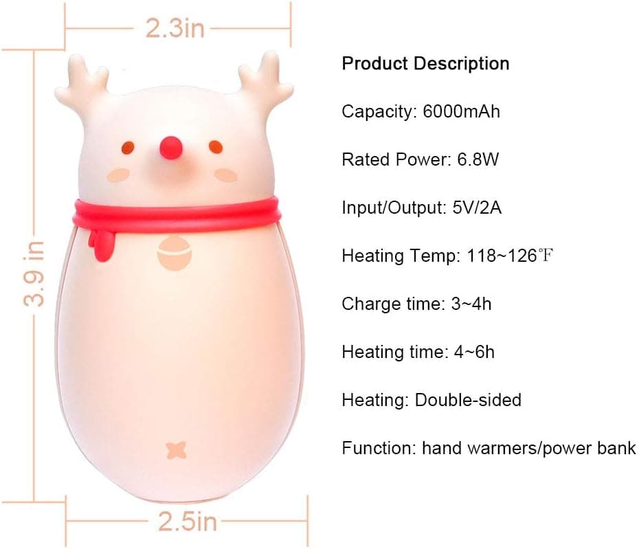 WiHoo 6000mAh Hand Warmers Rechargeable,Electric Portable Pocket Hand Warmer/Power Bank for Outdoor Sports, Hunting, Golf, Camping, Warm for Students,Girls,Womens