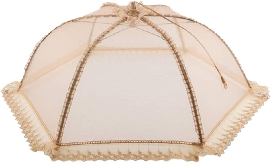 Hexagon Food Cover Portable Collapsible Mesh Food Tent Lace Fabric like Umbrella Outdoor Camping with Holder 30.3x30.3x13.4inch, 77x77x34cm TPBB57821