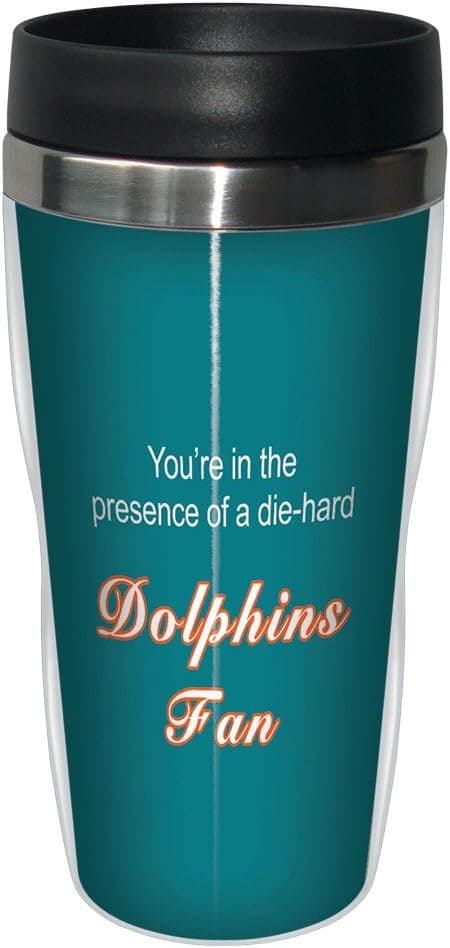 Tree-Free Greetings sg24124 Dolphins Football Fan Sip 'N Go Stainless Steel Lined Travel Tumbler, 16-Ounce