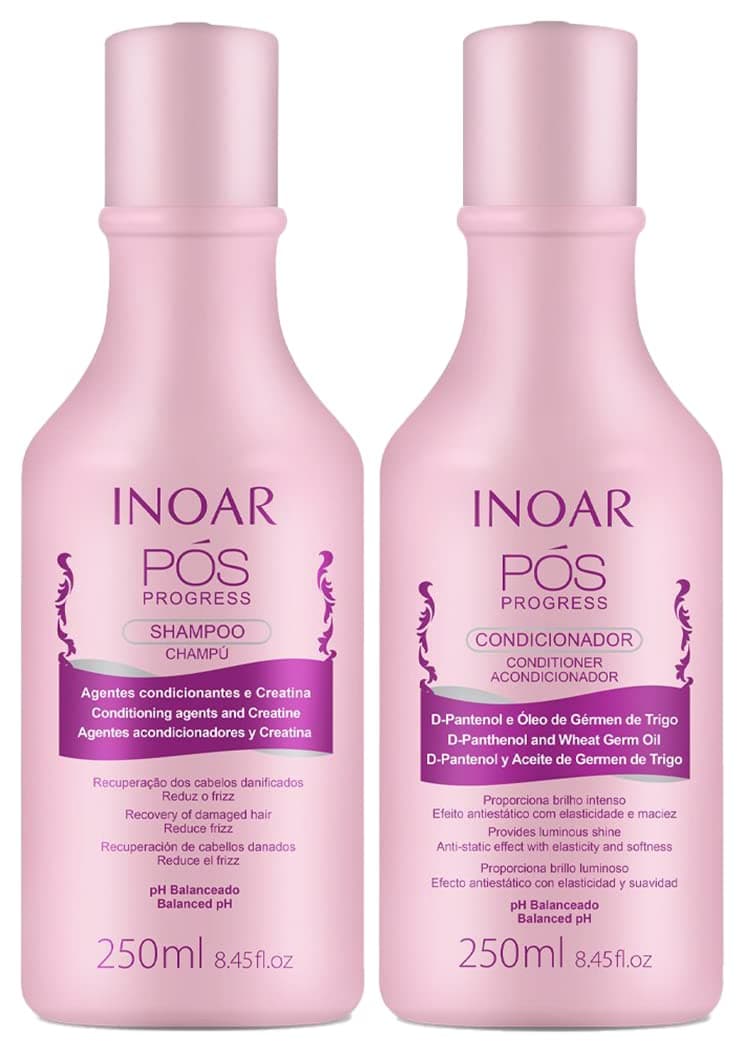 Inoar PROFESSIONAL - POS Progress Shampoo & Conditioner - 2 Step Kit Designed to be Used Between Keratin Treatments to Prolong Their Effectiveness ( 8.45 Ounces / 250 Milliliters )