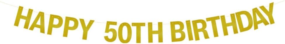 GOER Gold Glitter HAPPY 50TH BIRTHDAY Banner for 50th Birthday Party Decorations