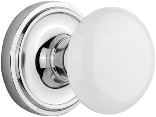 Nostalgic Warehouse 702207 Classic Rosette with White Porcelain Door Knob, Privacy - 2.375", Bright Chrome