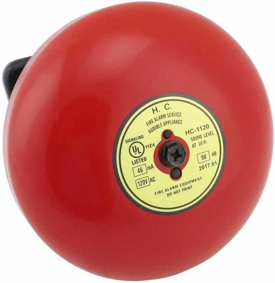 Red Fire Alarm Bell 6 Inch 120 Volt