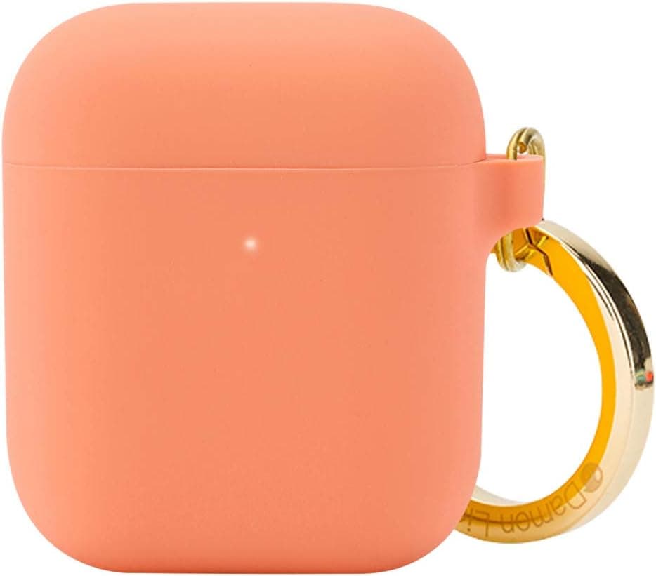 DamonLight Premium Silicone Airpods Case with Carabiner [Extra Thin][Front LED Visible][with no Hinge] Full Protective Cover Skin Compatible with Apple Airpods 1&2(Pink)