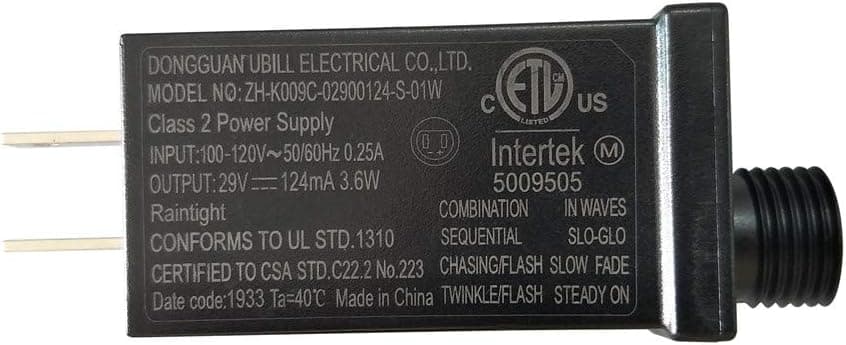 29V 3.6W LED Power Supply 124mA LED Transformer Raintight IP44 Low Voltage Adapter UL ETL Listed Lighting Driver for LED String Light, Holiday Lighting