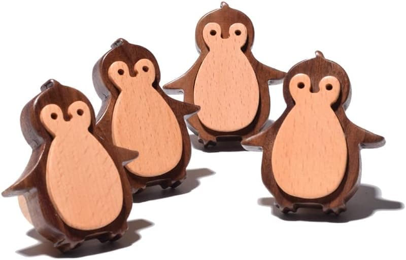 RiLiKar 4 Pack Wooden Drawer Knobs Cute Animal Dresser Knobs Handmade Wood Cabinet Wardrobe Cupboard Knobs Pulls Handles for Home Kitchen Furniture with 3 Kinds of Screws - Little Penguin
