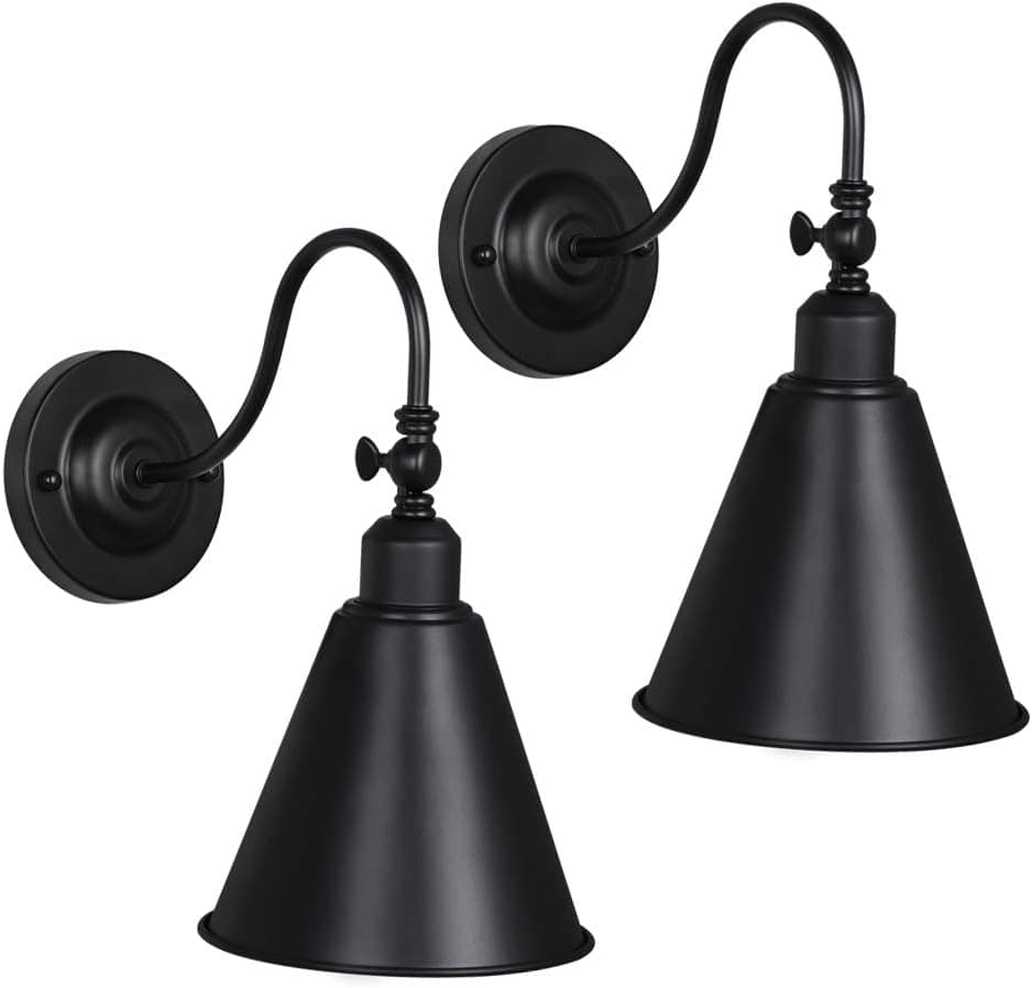 HAITRAL Swing Arm Wall Lamp - Rustic Vintage Wall Sconce Lighting 2 Pack for Home Decor Headboard Bathroom Bedroom Farmhouse Porch Garage - Black (Bulb Not Included)