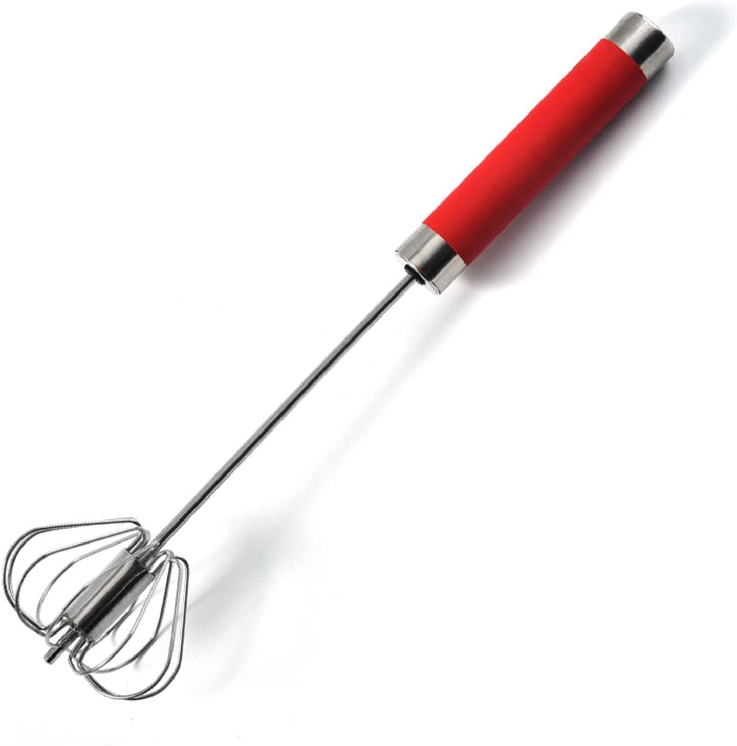 Stainless Steel Semi-automatic Egg Whisk - 3PCS Hand Push Rotary Whisk Blender (10IN Red)
