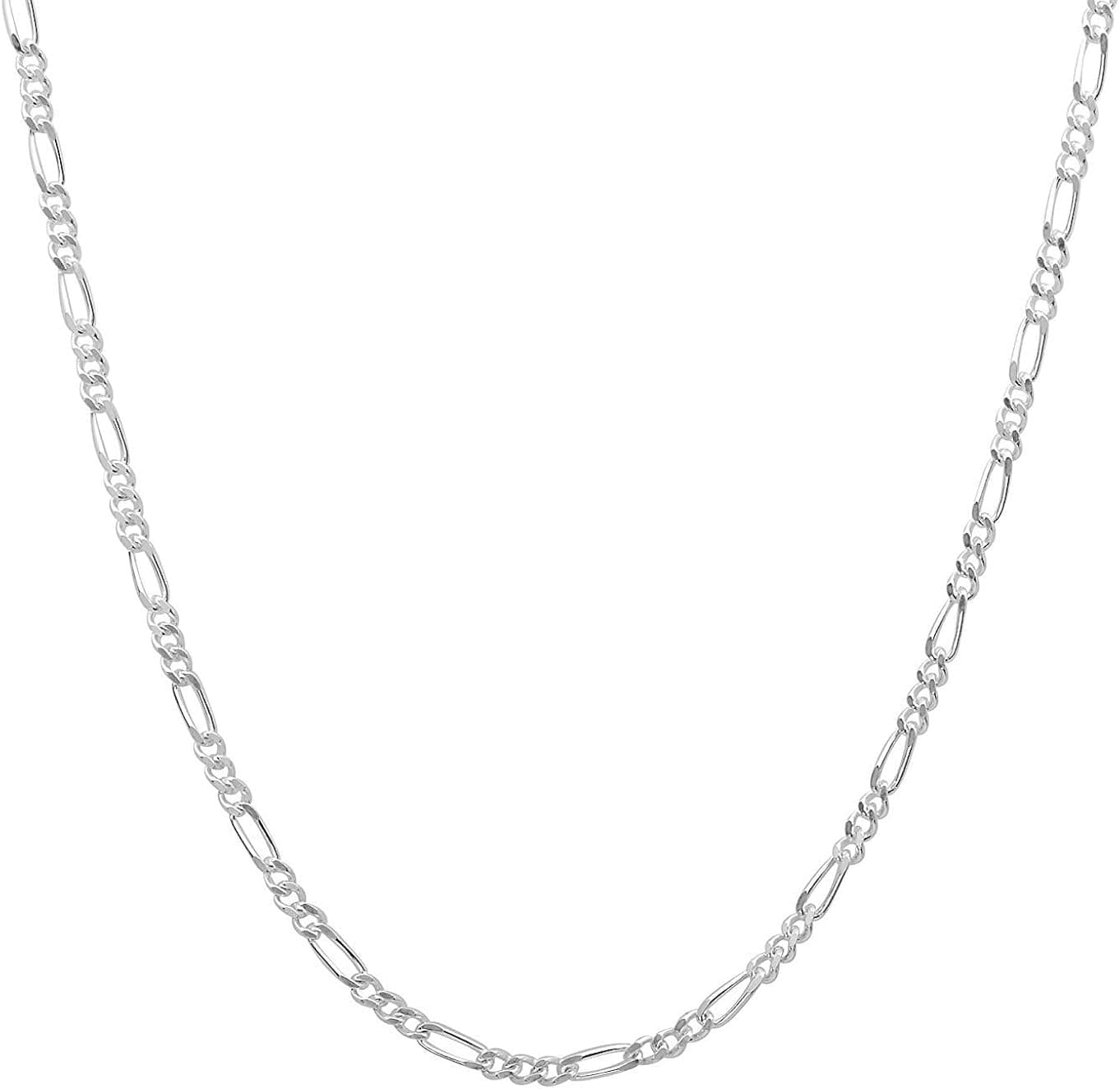 925 Sterling Silver Italian 1.6 mm, 2 mm Figaro Sturdy Crafted Strong Chain Necklace For Men & Women With Extra Clasp