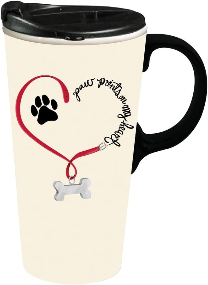 Cypress Home Paw Prints Ceramic Latte Travel Cup 17 oz