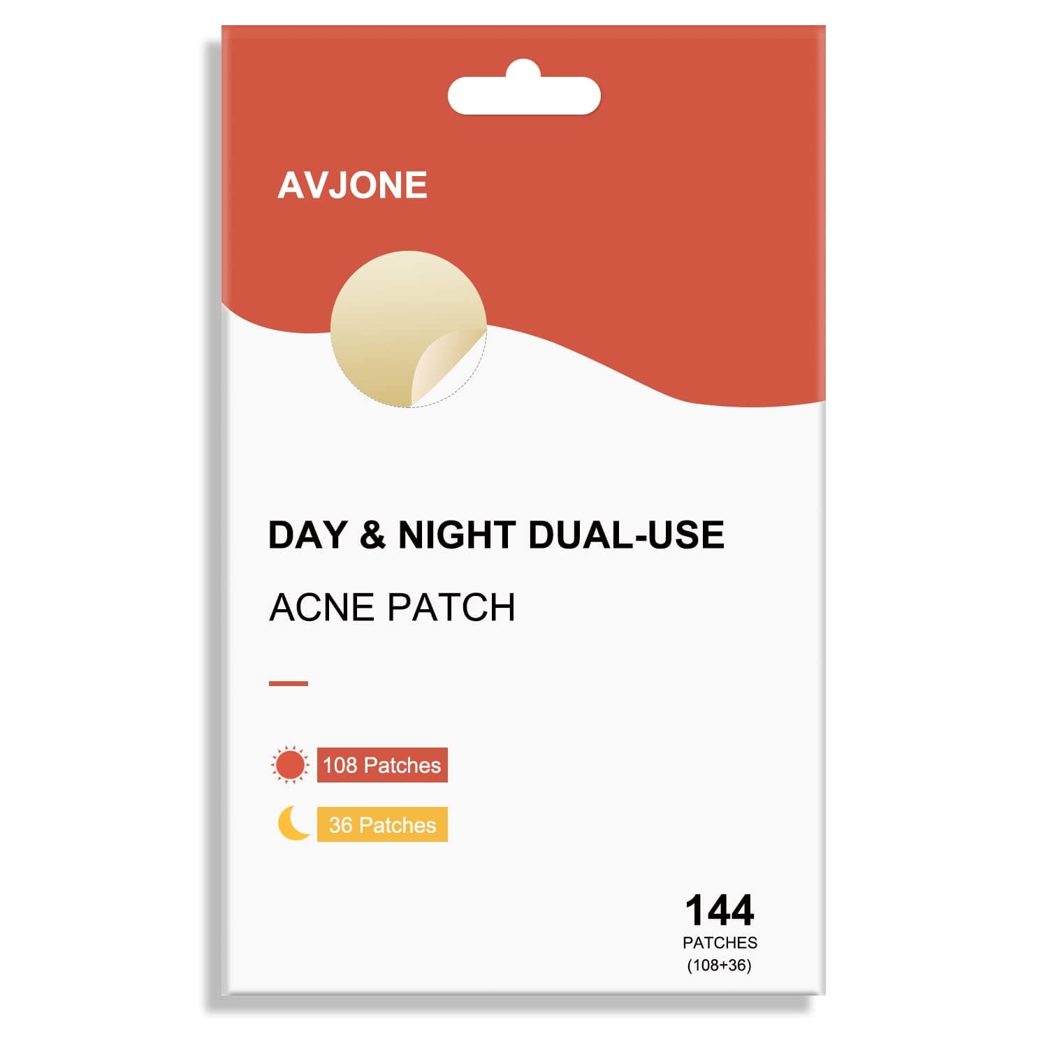 AVJONE Day and Night Hydrocolloid Acne Pimple Patch for Covering Zits and Blemishes, Spot Stickers for Face and Skin, Vegan - friendly and Not Tested on Animals (108+36 Patches)