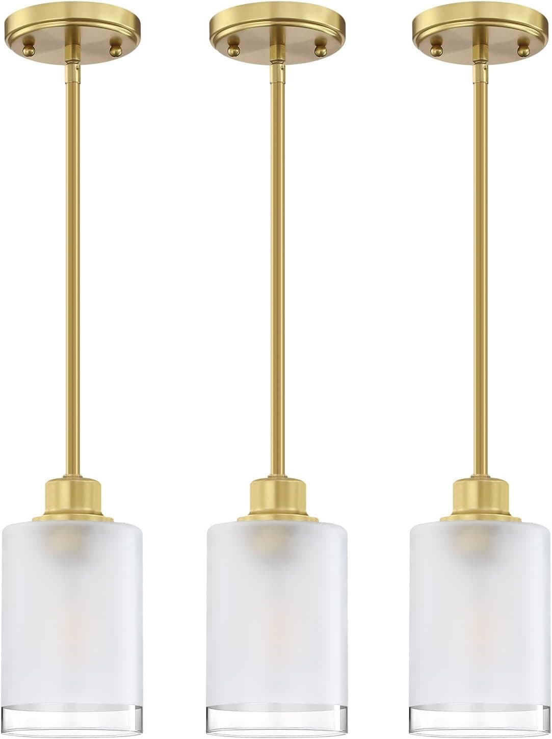 Dolaimi House 3 Pack 1-Light Pendant Ceiling Light Industrial Farmhouse Fixture Clear Frosted Glass with Brushed Bronze Finish for Bedroom Hallway Dining Room Entryway Kitchen Cafe Bar