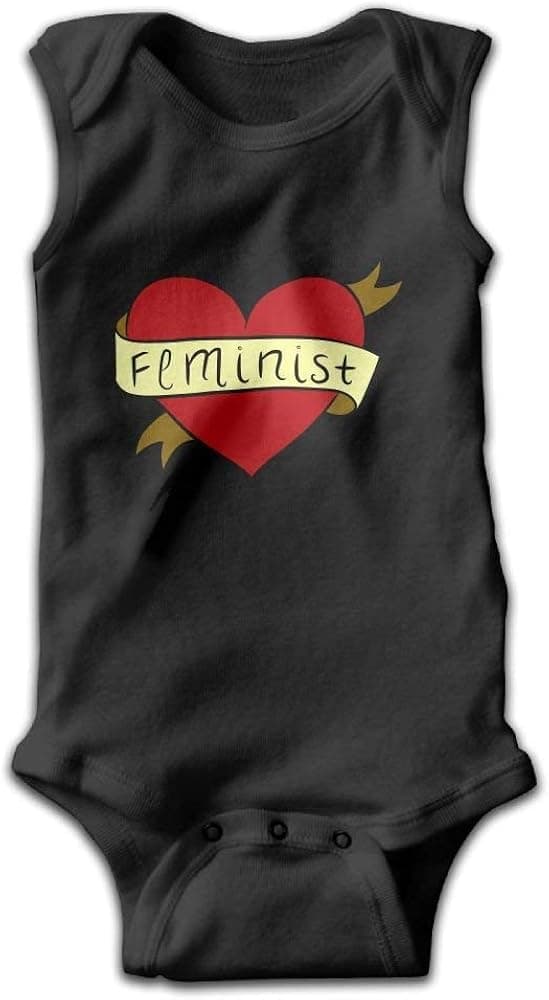 Honeykid Baby Girl Boy Feminist Heart Sleeveless Onesies Bodysuits Black