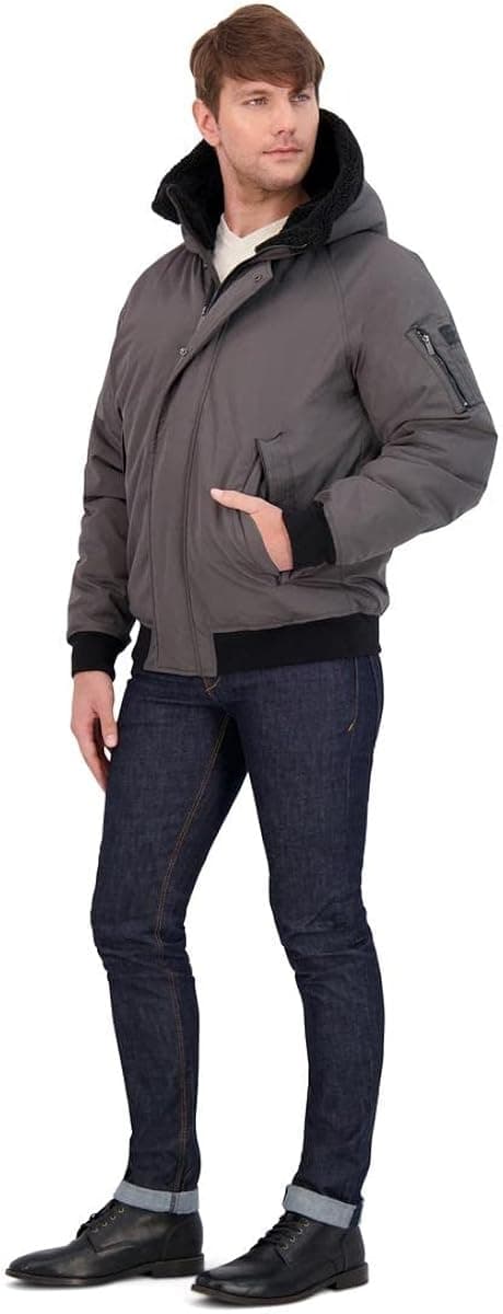 Sean John Men's Ultra Warm Bomber Jacket with Sherpa Trim Hood