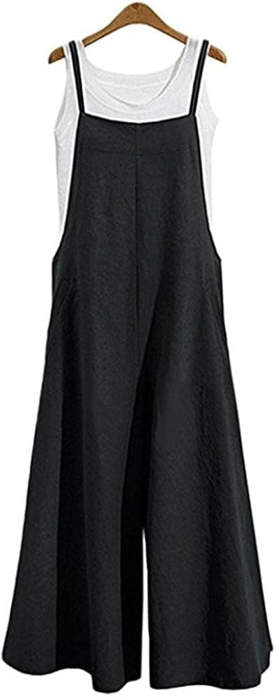 Aedvoouer Women's Baggy Plus Size Overalls Jumpsuits Wide Leg Harem Pants Casual Rompers (H-Suspender Black, 2X-Large)