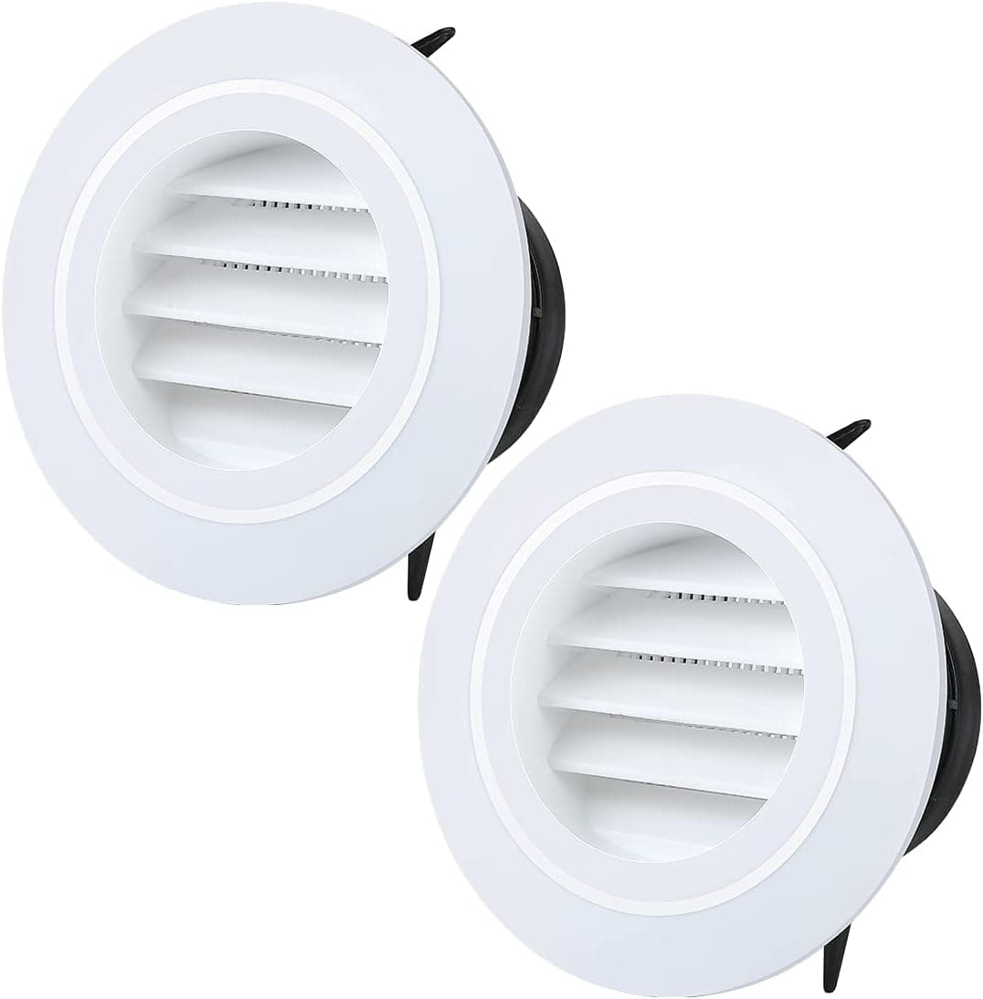 Livtor 3-Inch Soffit Vent Grille Covers Louvered Round with Built-in Screen for Bathroom Bedroom Office Kitchen Ventilation(2 Packs)