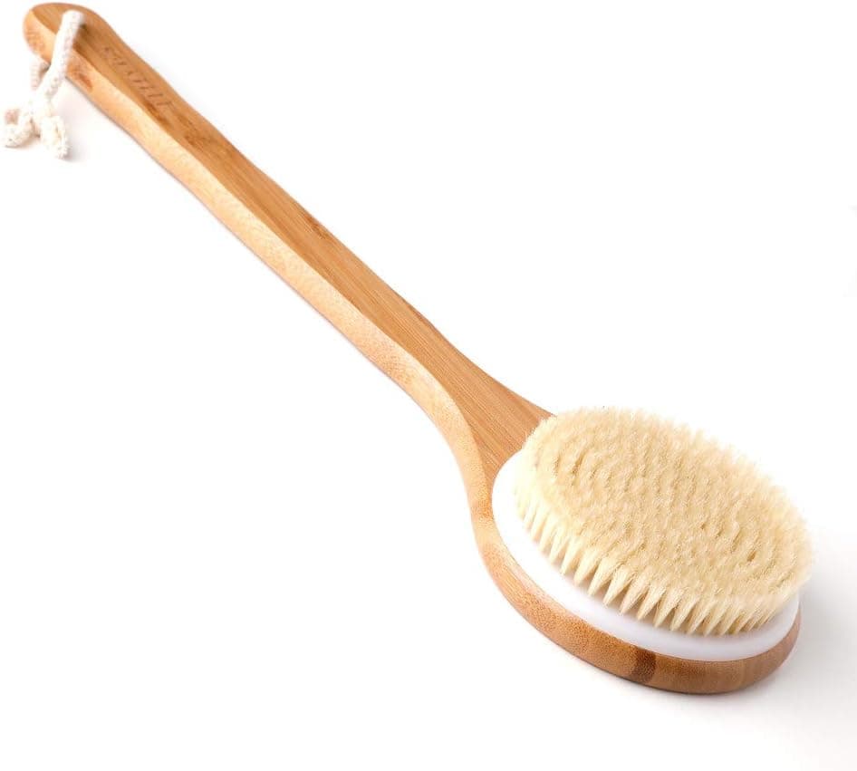 Ithyes Body Brush Dry Brushing Back Scrubber Shower Bath Brush Bamboo Wood Long Handle Natural Bristles exfoliating Massage Improve Blood Circulation Cellulite