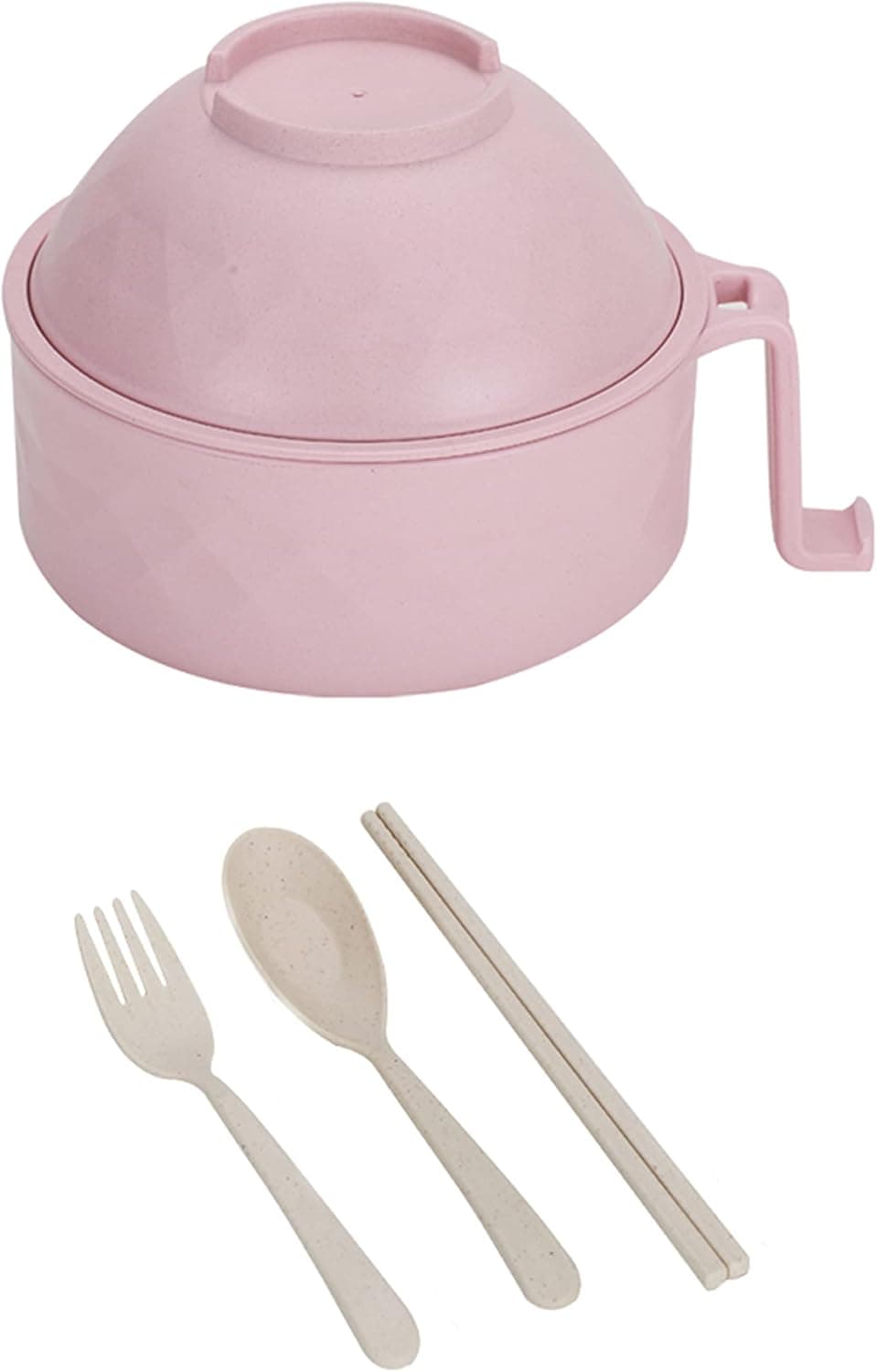 Microwave Ramen cooker Ramen bowl set.Bamboo fiber instant noodle bowl with leaching soup, College Dorm room apartment essentials for girls and boys.(Pink)