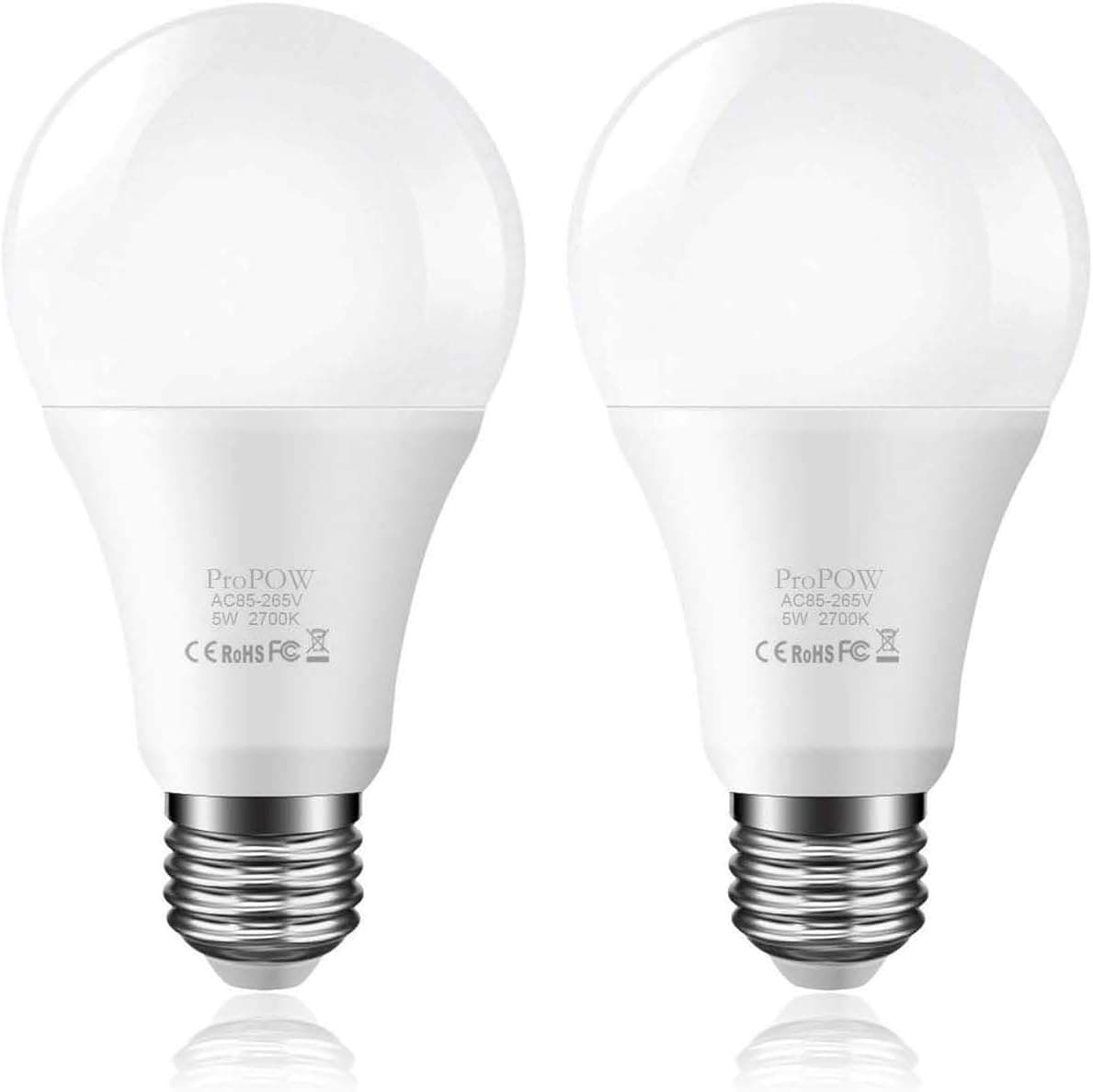 ProPOW Dusk to Dawn Light Bulb, Sensor LED Bulbs Smart Lights Bulb 5W A19 Automatic On/Off, Indoor/Outdoor Lighting Lamp for Porch Garage Driveway Yard Hallway (E26,Soft White,2-Pack)