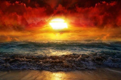 HSE BEAUTIFUL SUNRISE poster AMAZING colors clouds ocean white waves RARE 36x24 inch