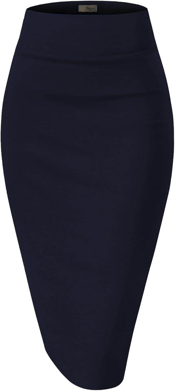 H&C Women Premium Nylon Ponte Stretch Office Pencil Skirt High Waist Made in The USA Below Knee