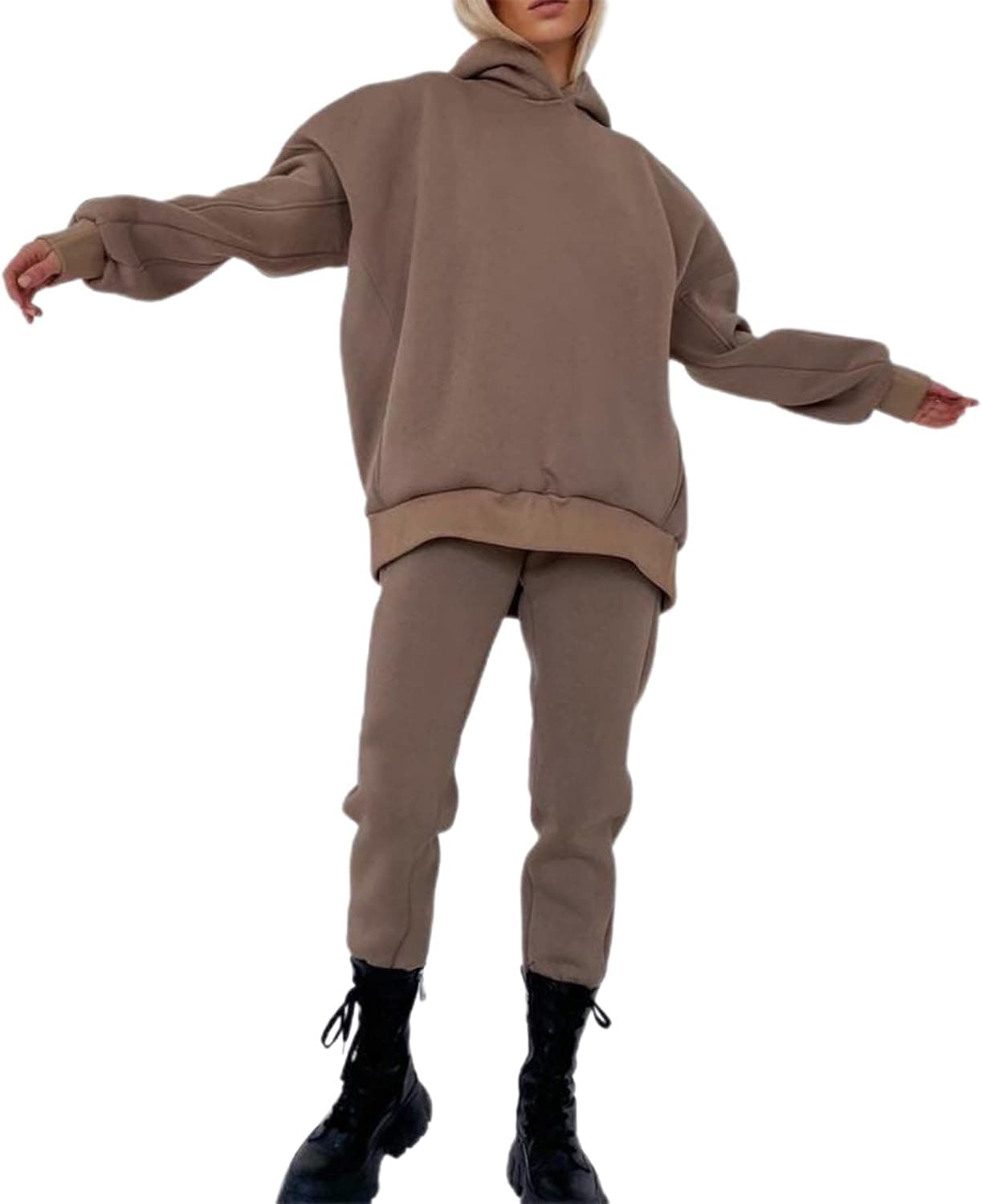 Sweat Sets for Women 2 piece Outfit Oversized Pullover Hoodie Pockets Sweatpants Sport Jogger Sweatsuit