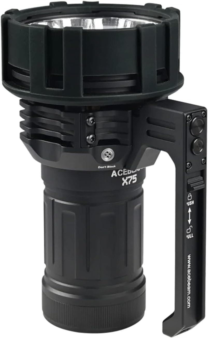 ACEBEAM X75 Brightest Flashlight 80,000 Lumens PD60W-100W USB-C Fast Charging/Discharging 1-1.5h Full Charge Detachable Cooling Fan Handheld Searchlight
