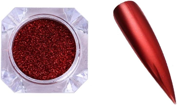 1 Box Mirror Nail Art Glitter Powder Holographic Metallic Gold Sliver Dust Sequins UV Gel Nail Chrome Pigment Decoration (Red)