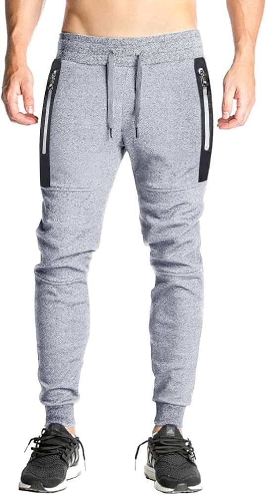 FASKUNOIE Men's Joggers Lightweight Closed Bottom Running Pants Athletic Sweatpants with Long Zipper Pockets