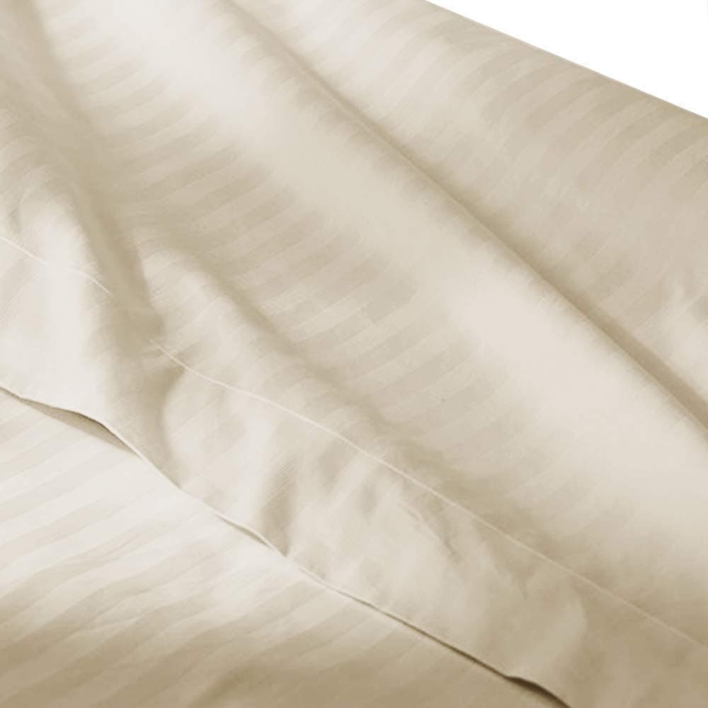 Beige California King Flat Sheets- (Top Sheet) Made from 100% Long Staple Cotton 300 Thread Count, Damask Striped, 110" Wide x 102" Long