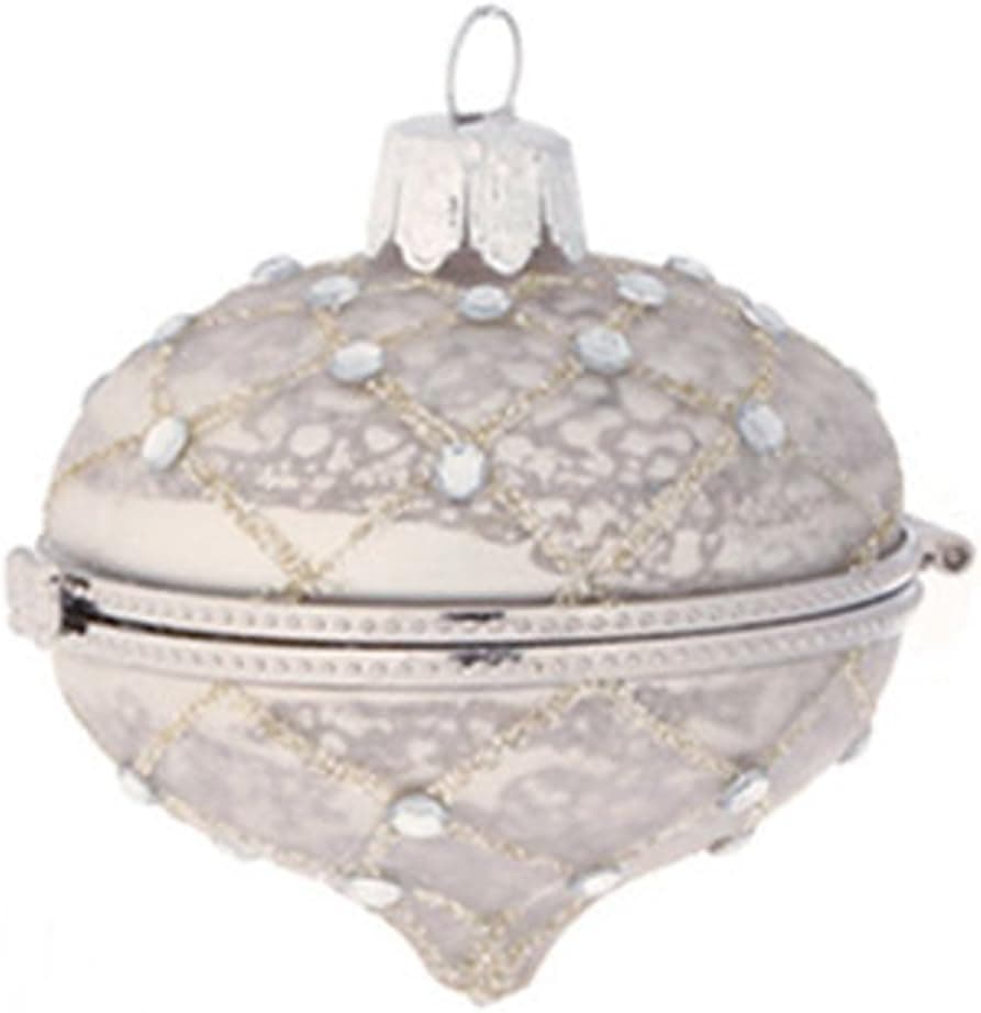 2.75" Pastel Dreams Elegant Antique Silver Glass Kismet Keepsake Box Christmas Onion Ornament