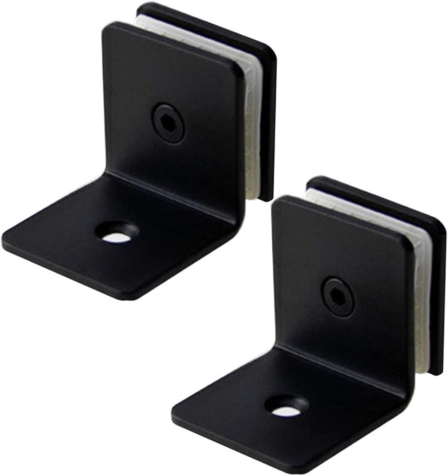 Xinally 2 Pieces 304 Stainless Steel Square Frameless Glass Clamp Connector Shelf Brackets, Fit for 5/16 to 1/2 (8 to 12 mm) Glass Thickness (90 Degree, Single Clamp)