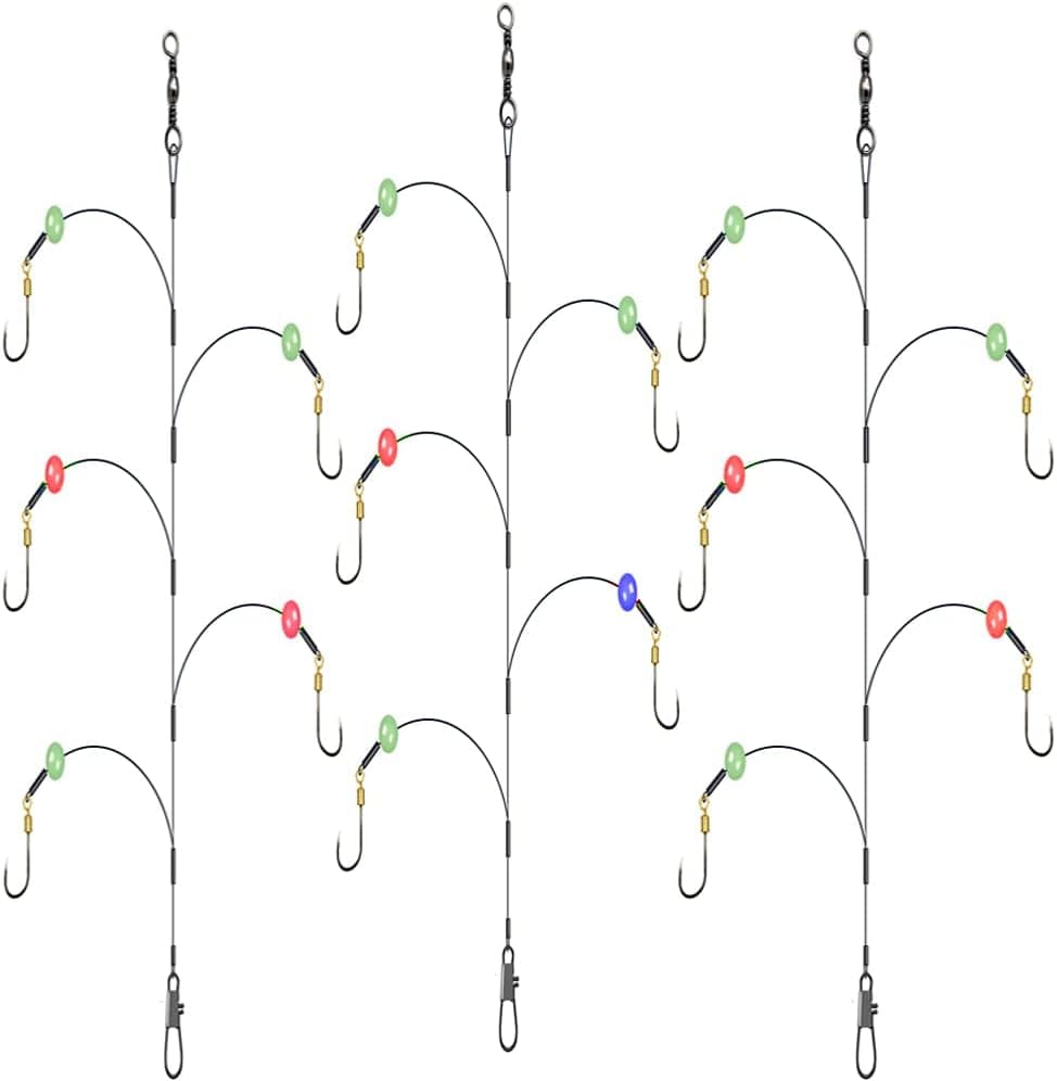 Fishing Hook with Leader,5 Hooks Fishing Rig-7 Strands Nylon Coated Fishing Leader with Swivle,Snap,Hooks