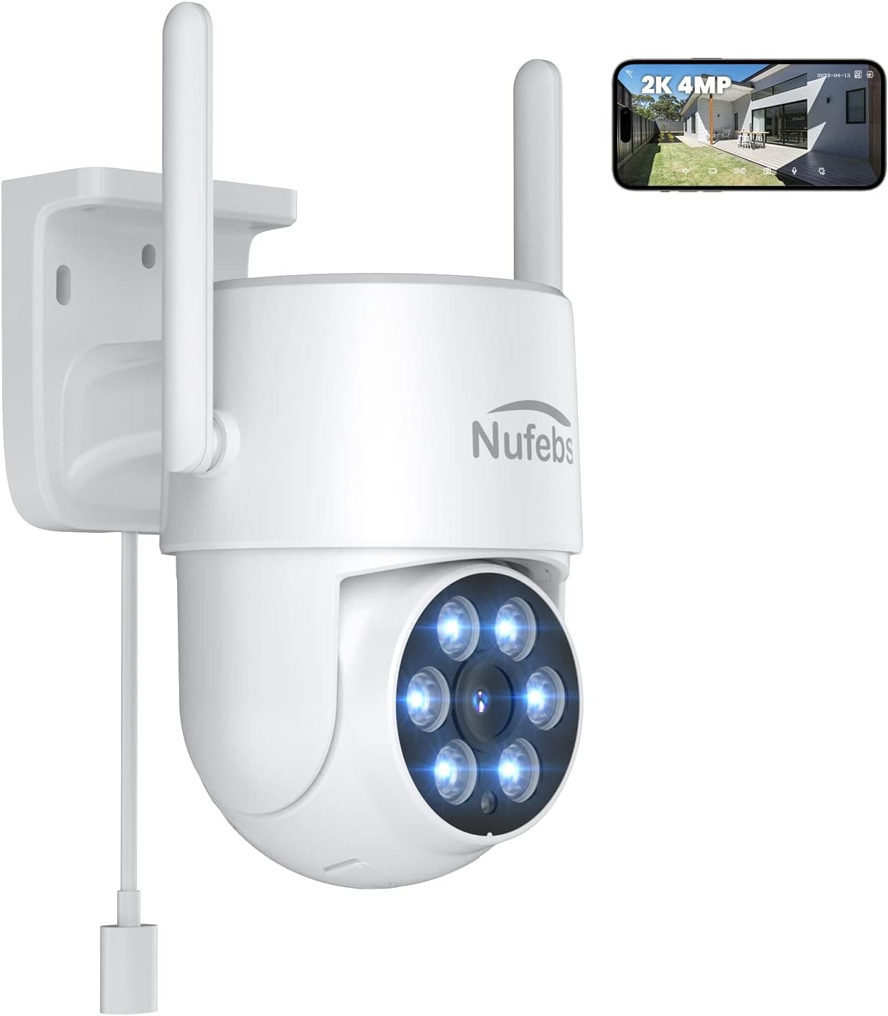 NUFEBS Security Camera 2K/4MP HD Dome Camera Pan/Tilt 355° Surveillance Camera with Spotlight Night Vision Motion Detection Siren WiFi Remote Two-Way Audio Waterproof
