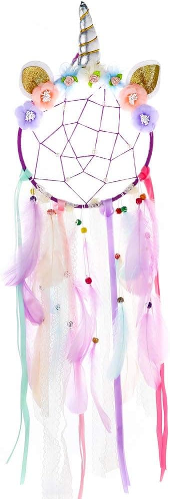 Bivisen Unicorn Dream Catcher, Handmade Dream Catchers for Kids Colorful Feather Flower Wall Hanging Decoration for Girls Bedroom (Purple)