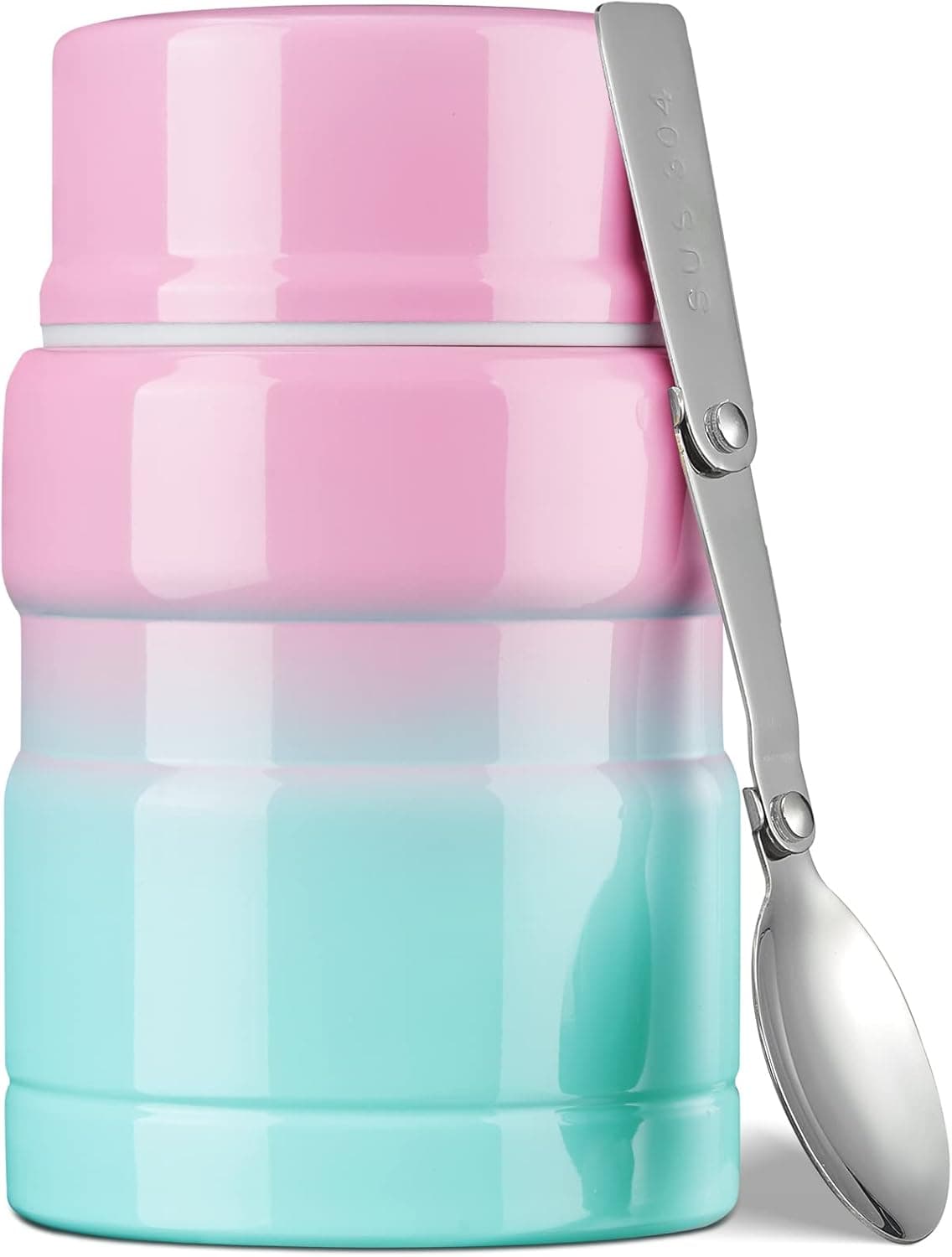 Charcy 17 Ounce Kids Thermos for Hot Food - Soup Thermos with Folding Spoon - Insulated Food Jar for Hot & Cold Food - Pink&Cyan