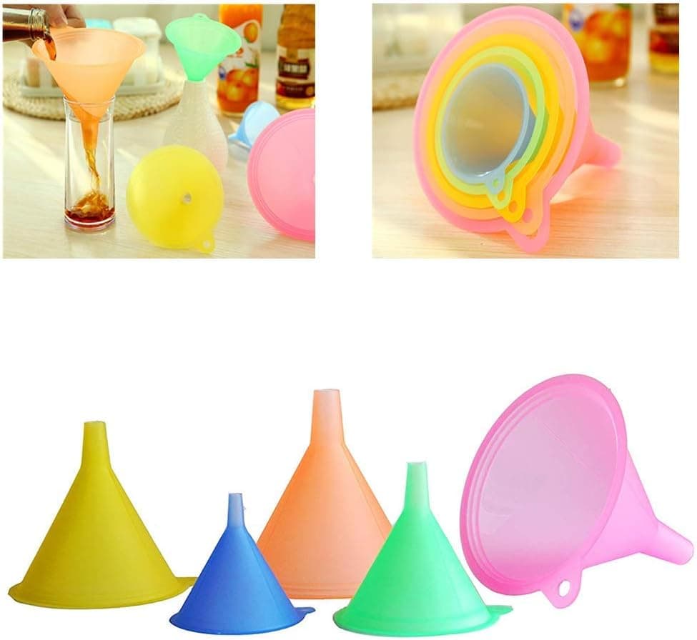 5Pcs Mini Plastic Funnel Candy Colors Plastic Funnel Set for Petrol Oil Fuel Water Liquid Lab Car Kitchen