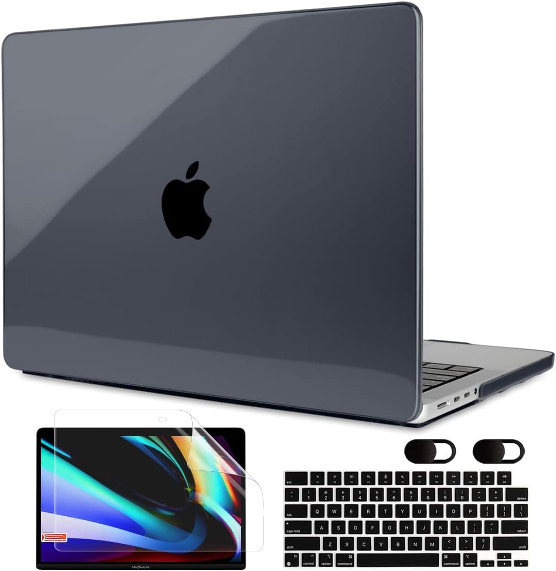 MEEgoodo for MacBook Pro 14 inch Case 2023 2022 2021 New A2779 A2442 M2 M1 Pro/Max with Touch ID, Hard Shell Case with Keyboard Cover & Screen Protector Compatible with MacBook Pro M2, Crystal Black
