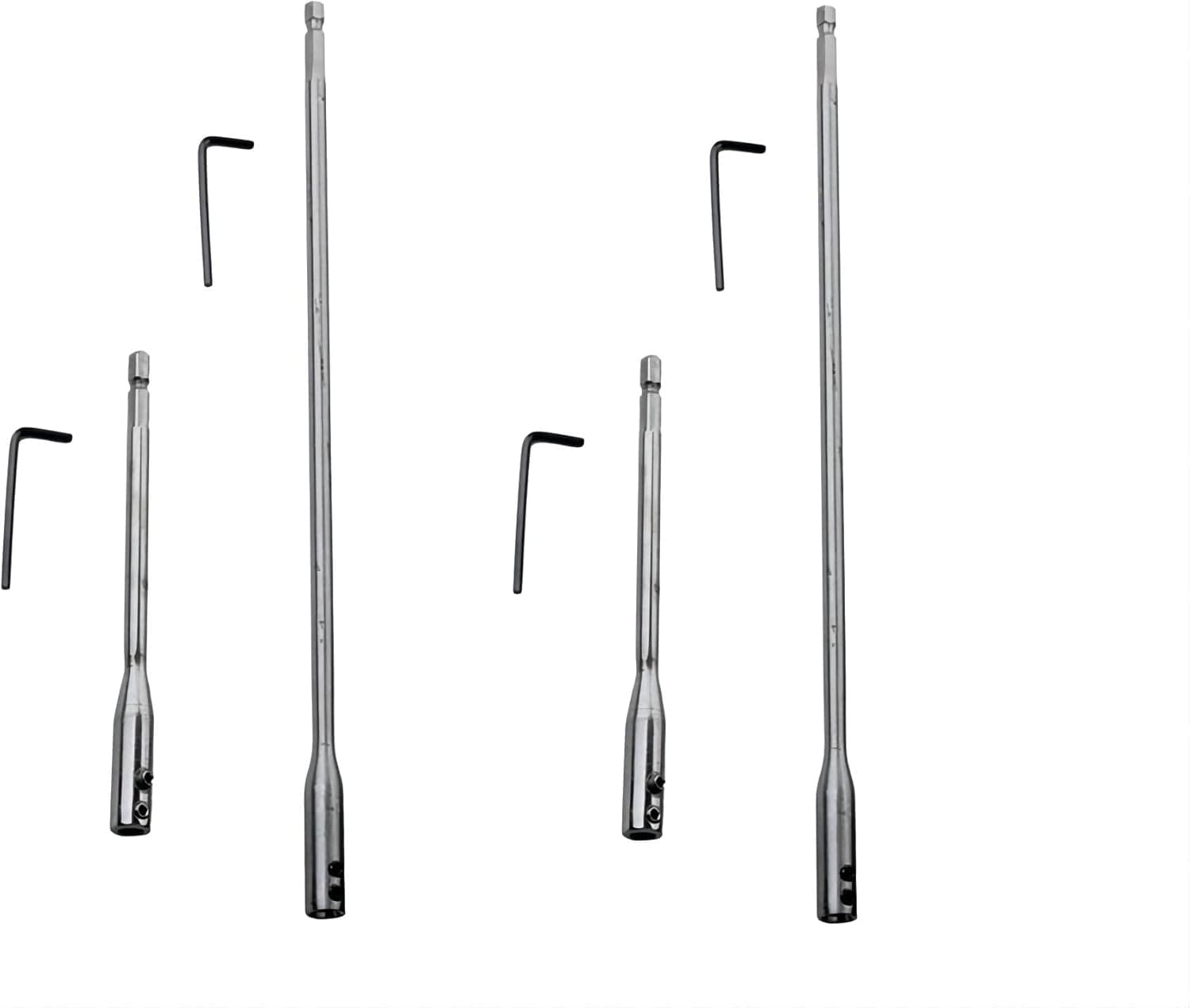 8 Piece 1/4 Extension Bit Wood Spade Bit Extensions Set, 6 & 12 Inch Spade Bit Extensions with 4 Pieces Key for High Carbon Steel Wood Spade Bits (Silver-8pieces)
